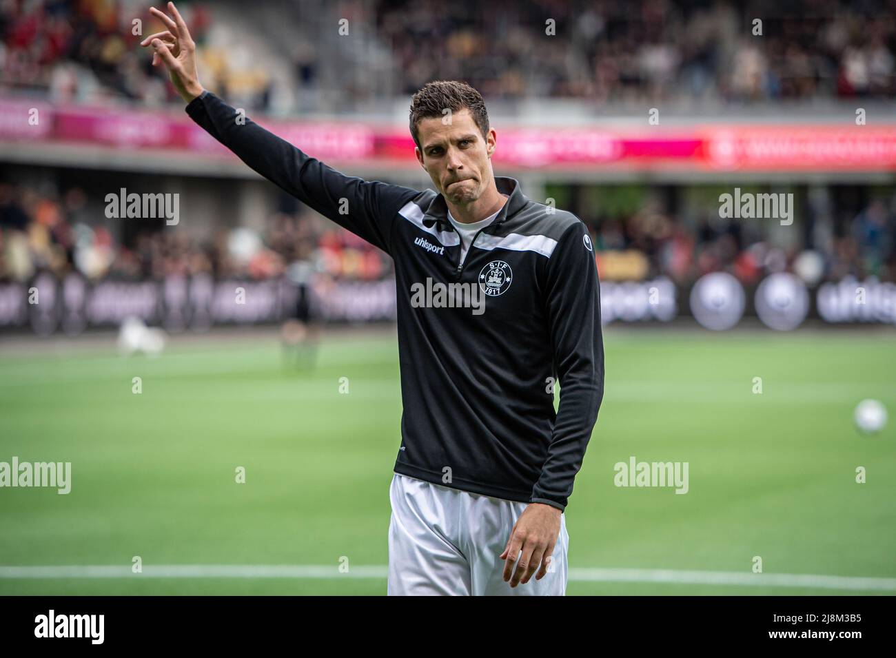 Silkeborg, Denmark. 16th May, 2022. The fans praise Nicklas Helenius of Silkeborg IF before the 3F Superliga match between Silkeborg IF and FC Midtjylland at Jysk Park in Silkeborg. (Photo Credit: Gonzales Photo/Alamy Live News Stock Photo