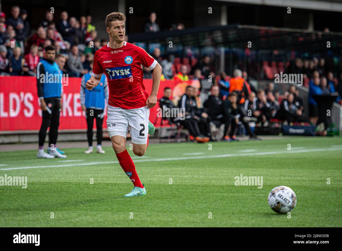 Silkeborg, Denmark. 16th May, 2022. Rasmus Carstensen (2) of Silkeborg IF seen during the 3F Superliga match between Silkeborg IF and FC Midtjylland at Jysk Park in Silkeborg. (Photo Credit: Gonzales Photo/Alamy Live News Stock Photo