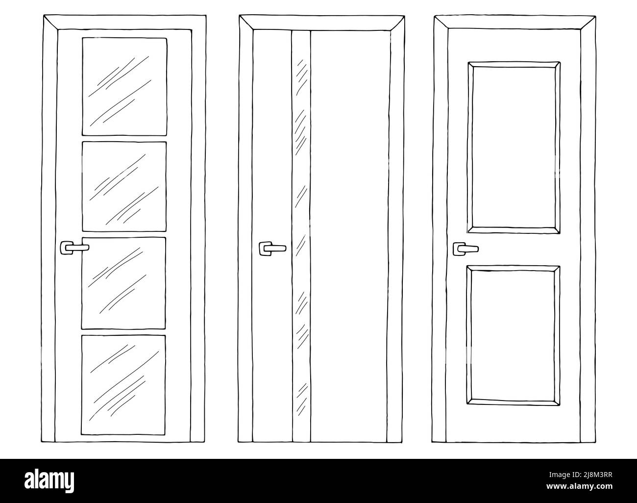 Doors set graphic black white isolated sketch illustration vector Stock Vector