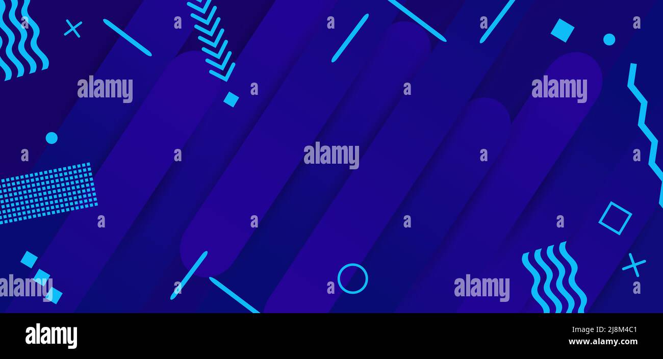 brigh Blue geometric shapes and stripes on dark blue background Stock ...