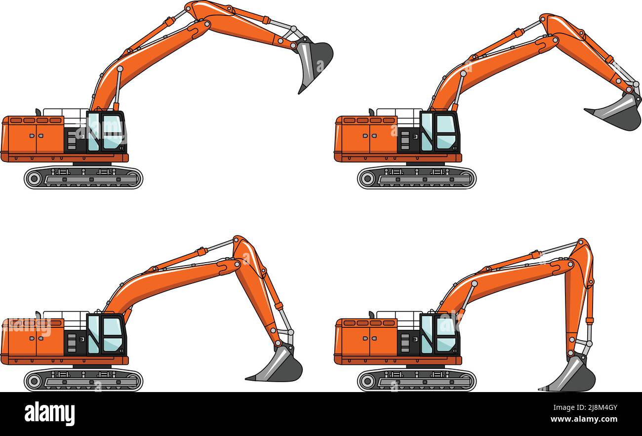 Detailed illustration of excavators, heavy equipment and machinery Stock Vector