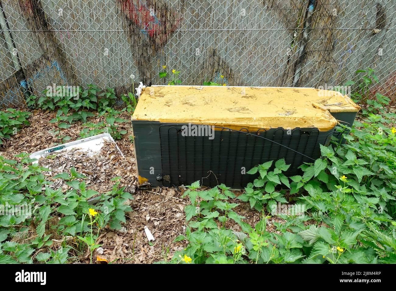 Discarded old broken fridge, Berlin, Germany Stock Photo