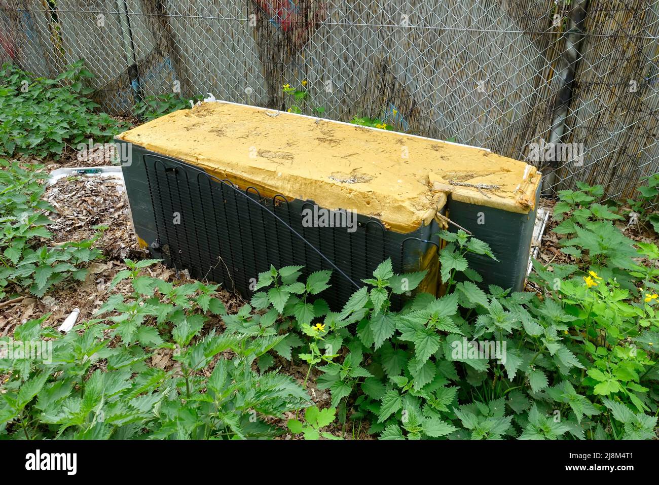 Discarded old broken fridge, Berlin, Germany Stock Photo