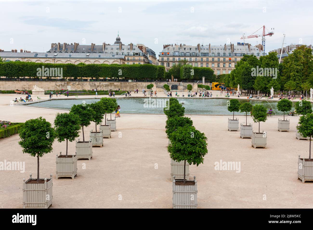 Paris, France - July 21, 2010 : Jardin des Tuileries and Bassin Octagonal. Tuileries Garden containing an eight sided pond. Stock Photo