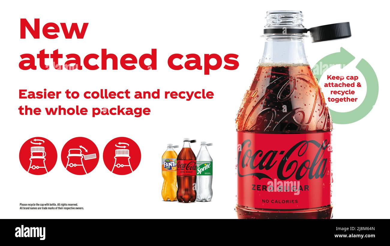 Undated handout photo issued by CocaCola of their new attached caps