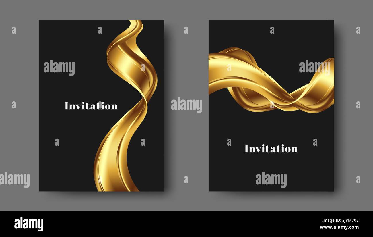 Modern black background with golden waves. Cover design template for