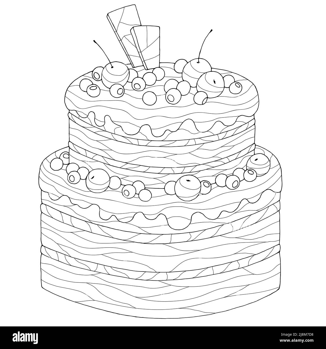 Cake coloring dessert graphic black white isolated illustration vector Stock Vector