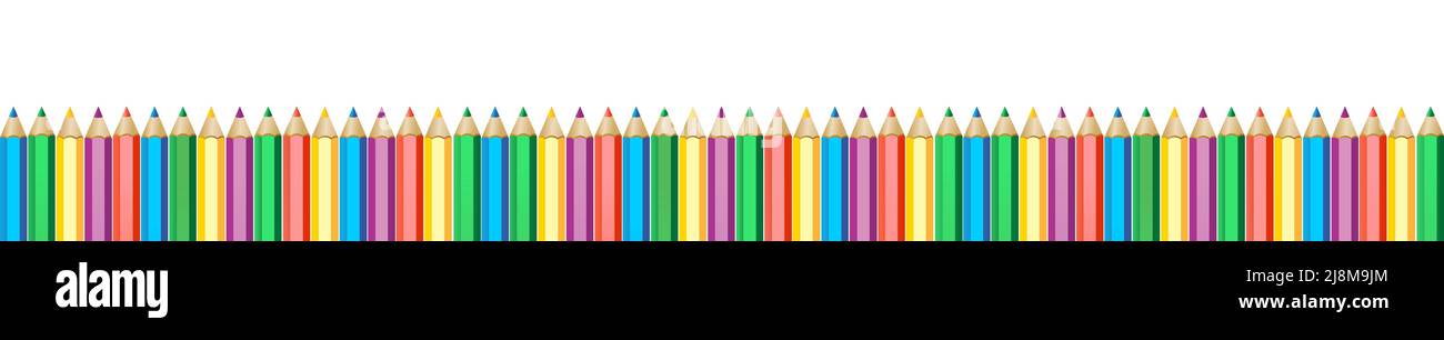 Colored pencils row. Crayons isolated on white Stock Vector