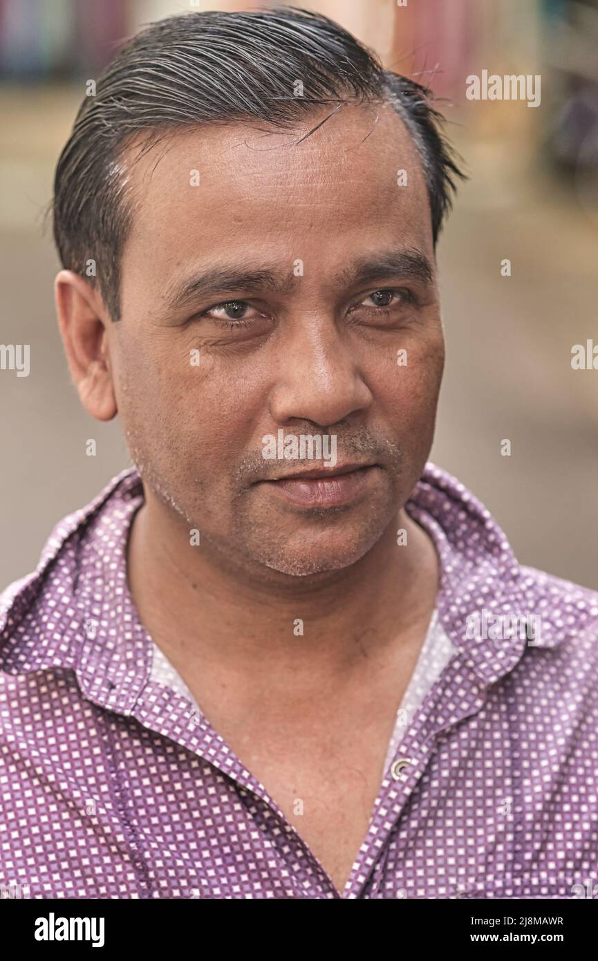 Portrait of a middle-aged man from Gorakhpur in the state of Uttar Pradesh in Northern India, a member of the Brahmin caste Stock Photo