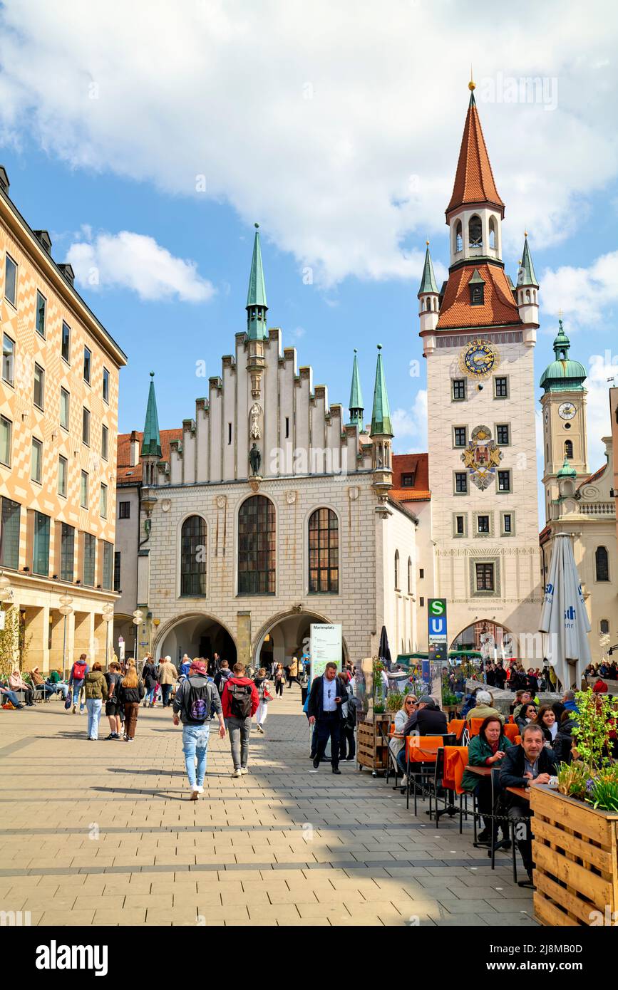 Germany Bavaria Munich. The old town hall (Altes Rathaus). Marienplatz. Mary's square Stock Photo