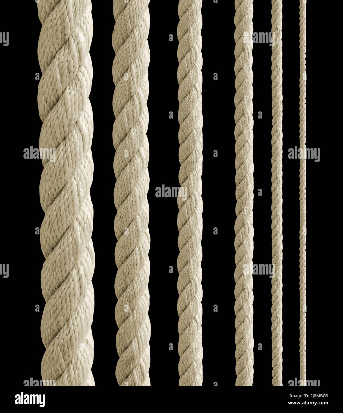 collection of various ropes string on black background Stock Photo Alamy