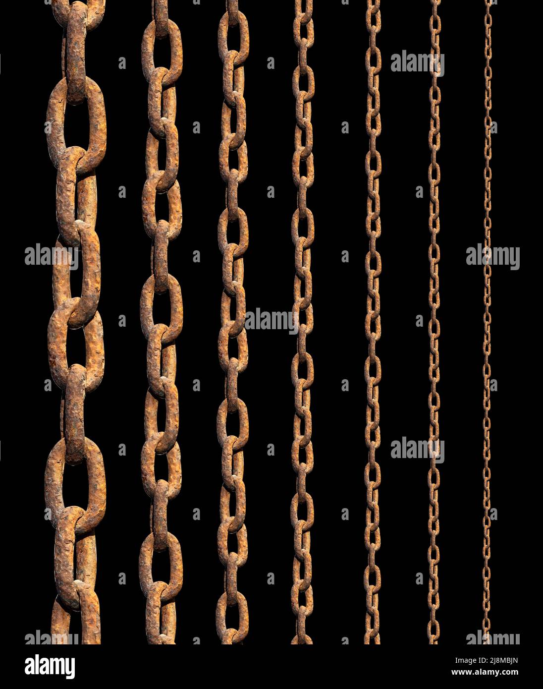 Rusty metal chains isolated on black background Stock Photo
