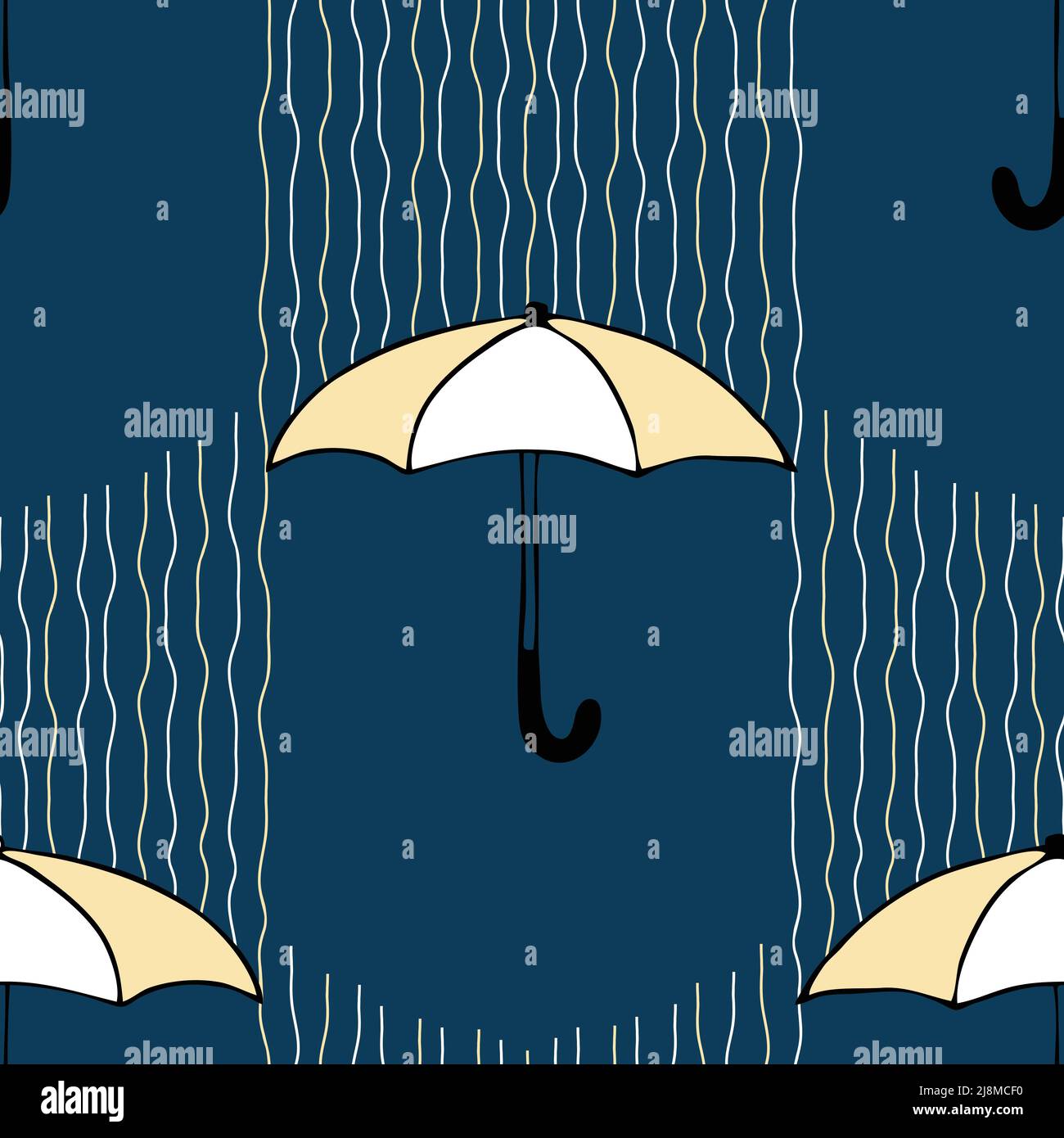 Seamless vector pattern with yellow umbrellas on blue background ...