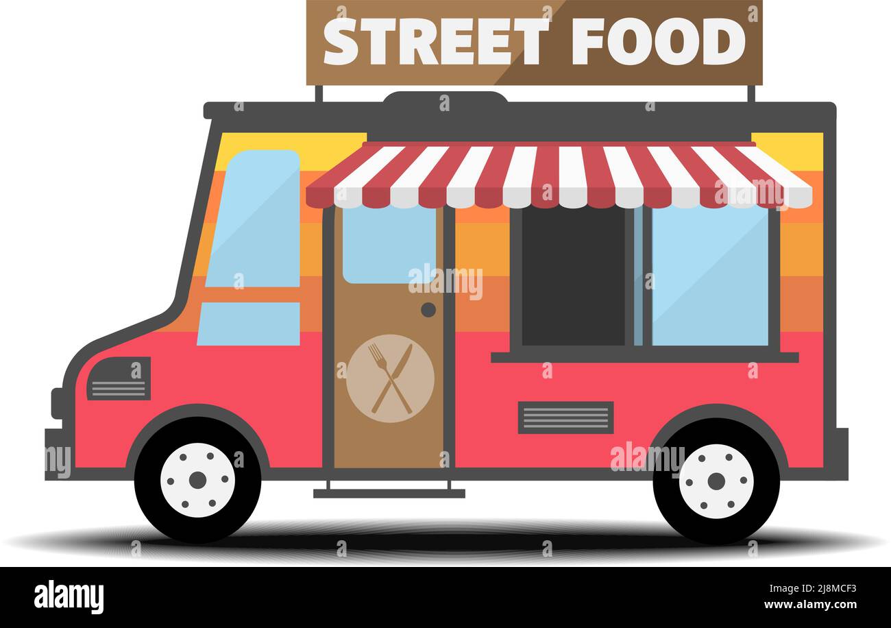 simple colorful food truck isolated on white background, vector illustration Stock Vector