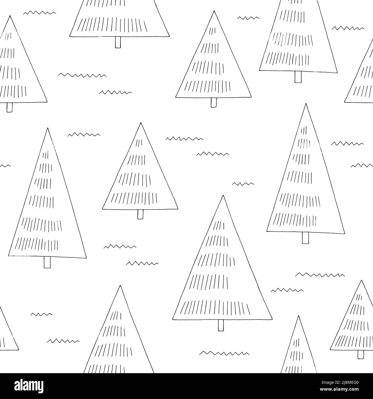 Fir tree seamless pattern simplicity graphic black white forest background sketch illustration vector Stock Vector