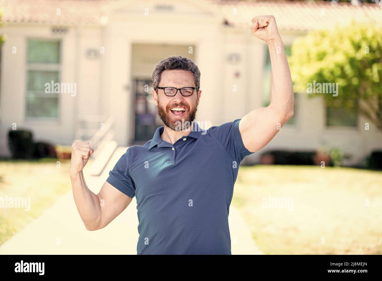 happy man in nerd glasses celebrating success, happiness Stock Photo ...