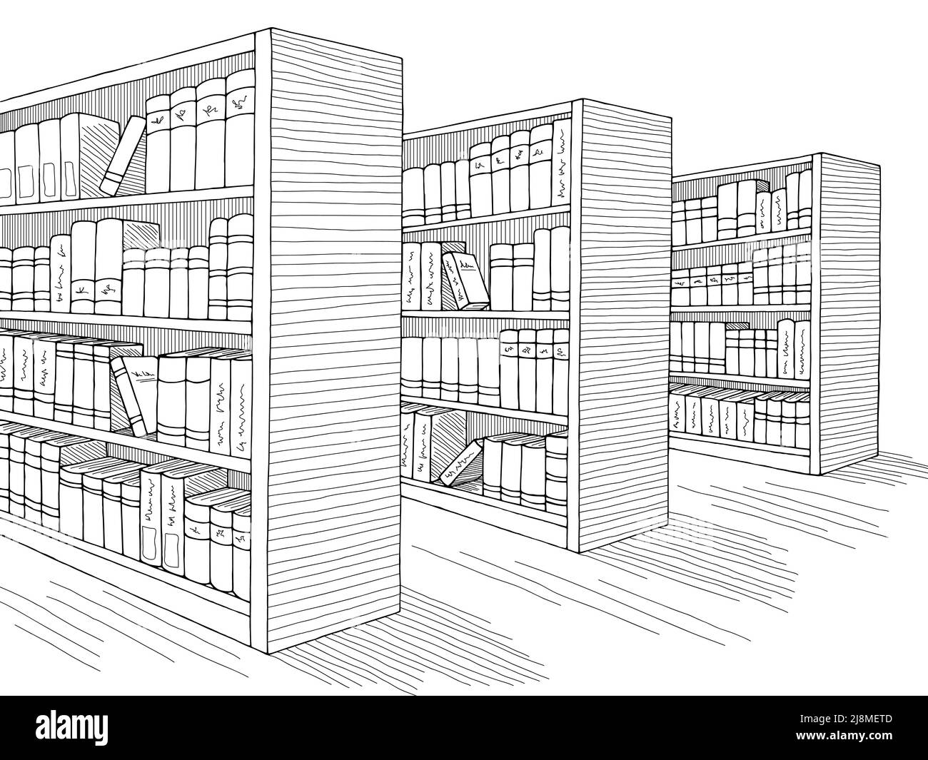 Library shelf graphic black white interior sketch illustration vector