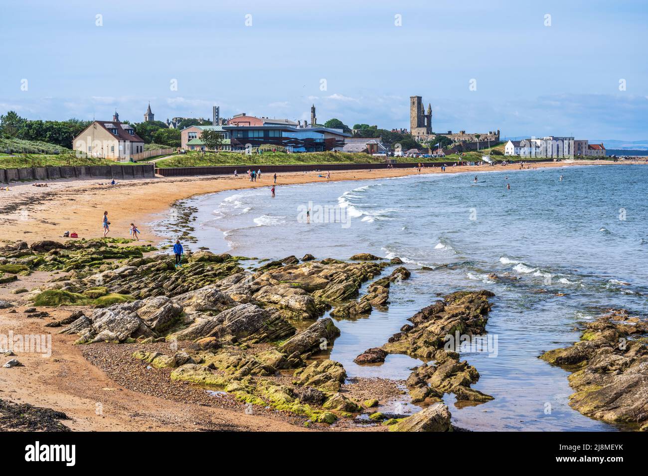 Rocky Foreshore On East Sands Beach In St Andrews With Ruins Of St 