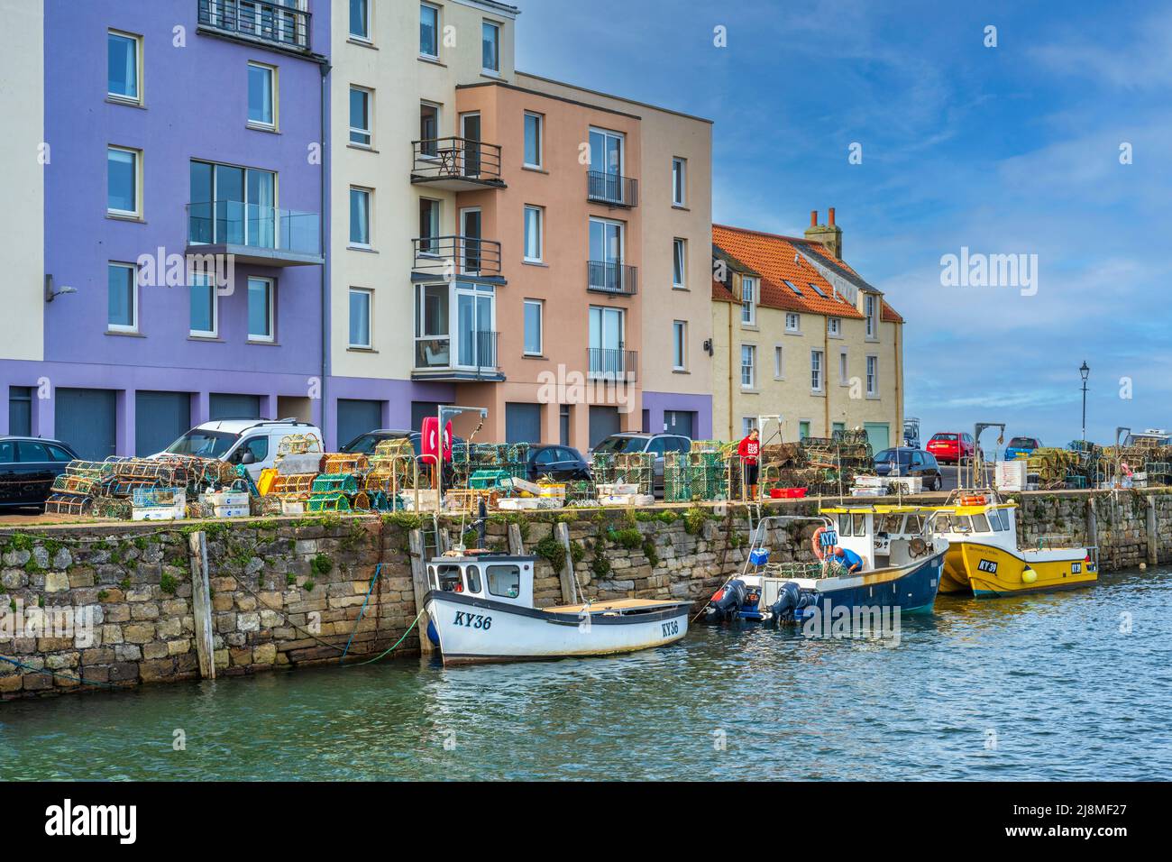 Colourful modern apartments on Shorehead at St Andrews harbour in the