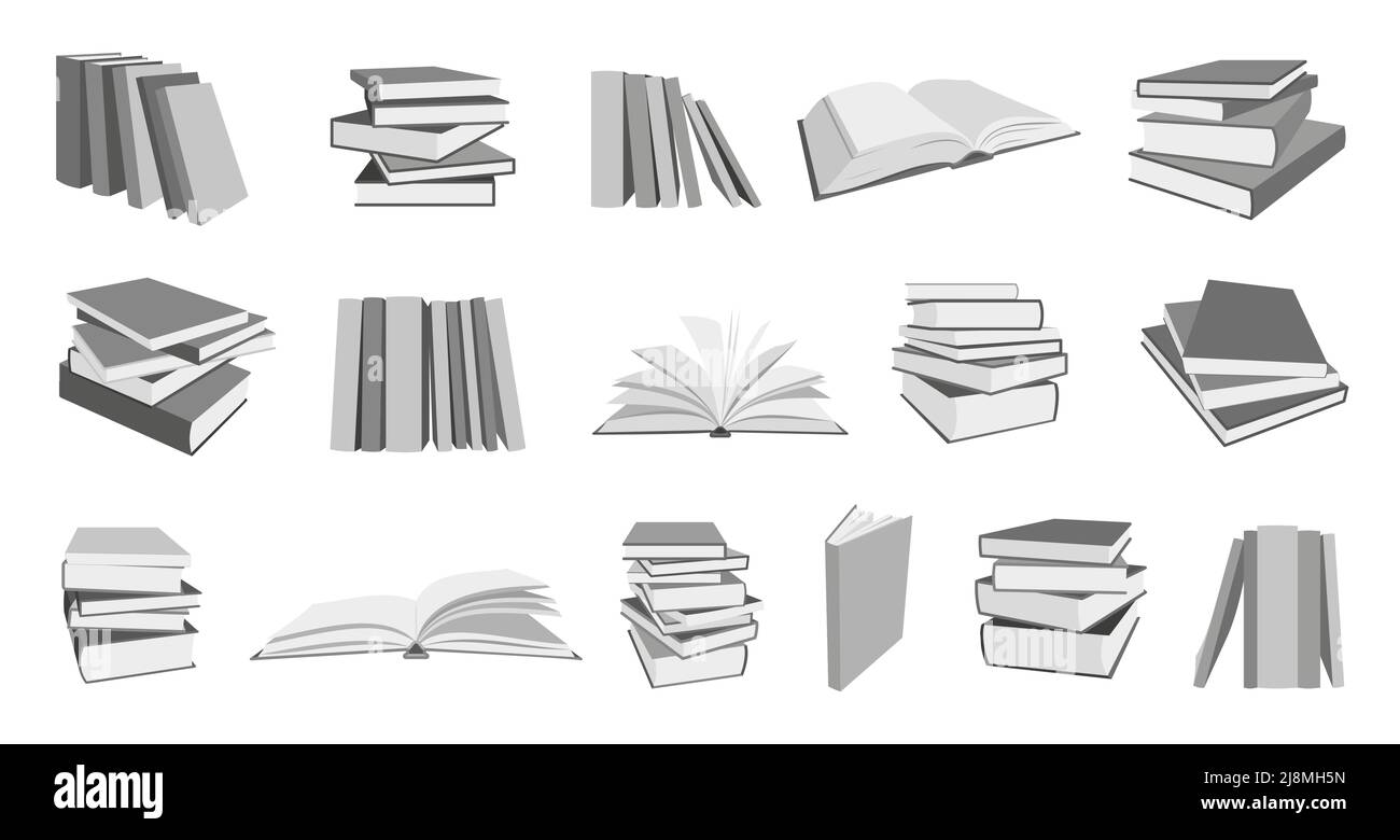 Book stack isometric education monochrome flat set. Pile various ...