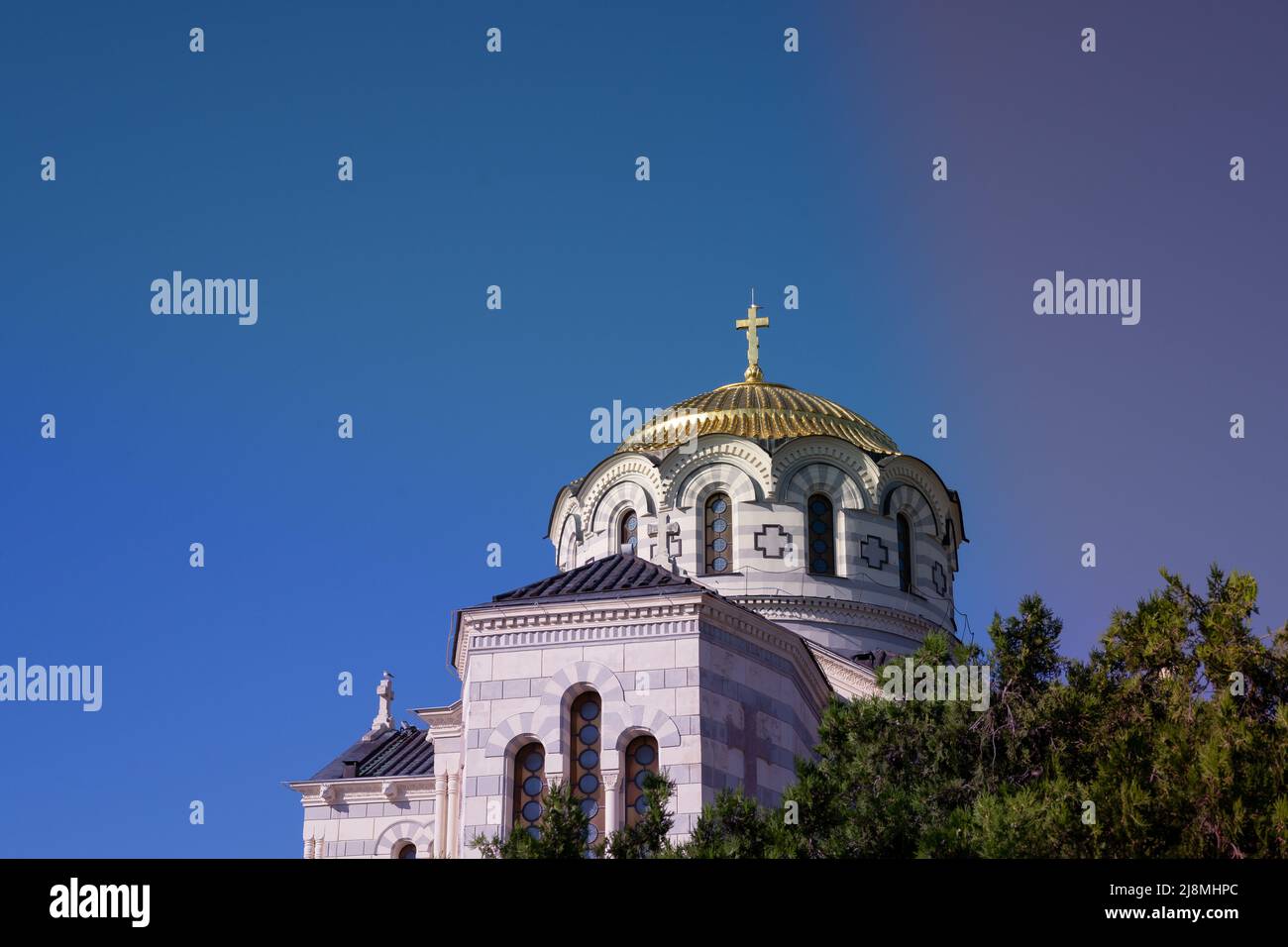 Sevastopol Crimea . Vladimir's Cathedral in Chersonesos. Spring Chersonese and its main temple. Sights Of Crimea. Stock Photo