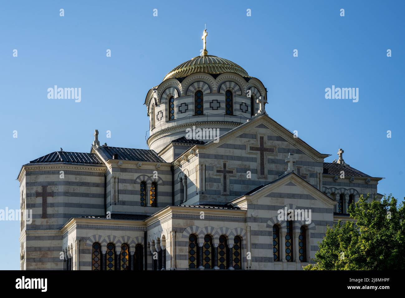 Sevastopol Crimea . Vladimir's Cathedral in Chersonesos. Spring Chersonese and its main temple. Sights Of Crimea. Stock Photo