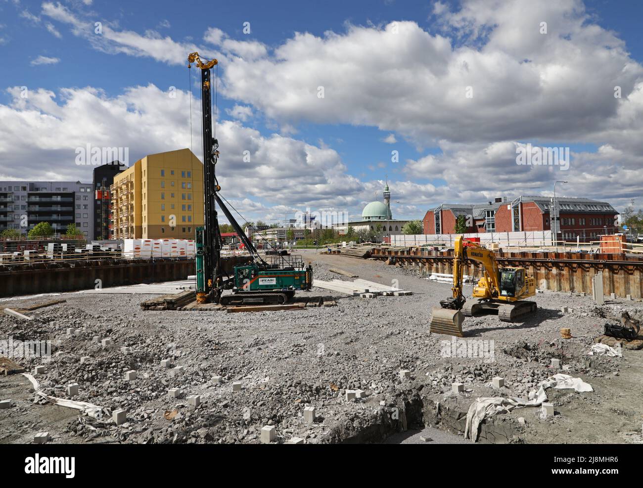 Construction site in a residential area, Uppsala, Sweden. Modern