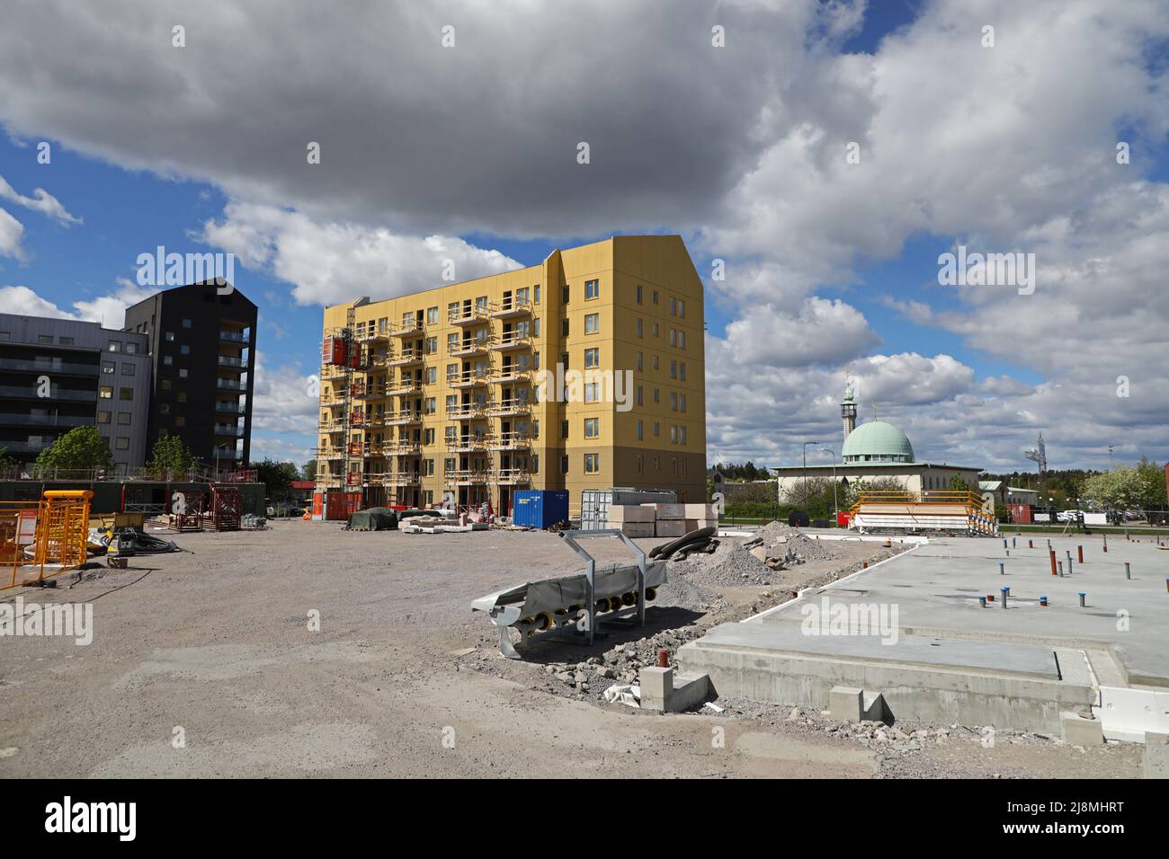 Construction site in a residential area, Uppsala, Sweden. Apartment