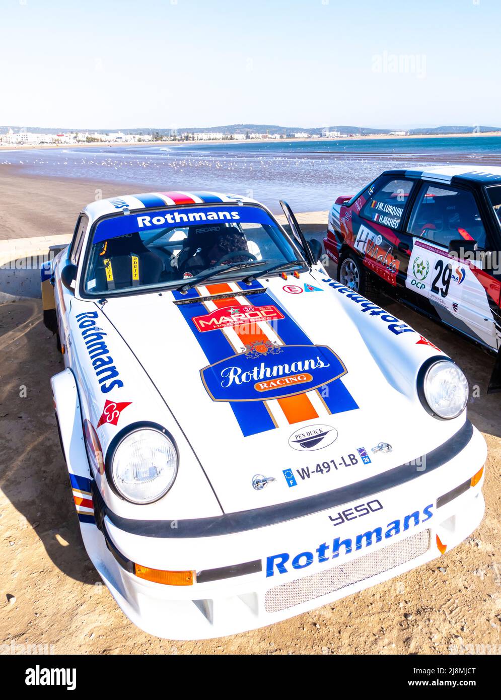 Porsche 911 with Rothmans ad logo at Maroc Historic rally 2020 showcase event that took place May 16, 2022 in Essaouira, Morocco, North Africa Stock Photo