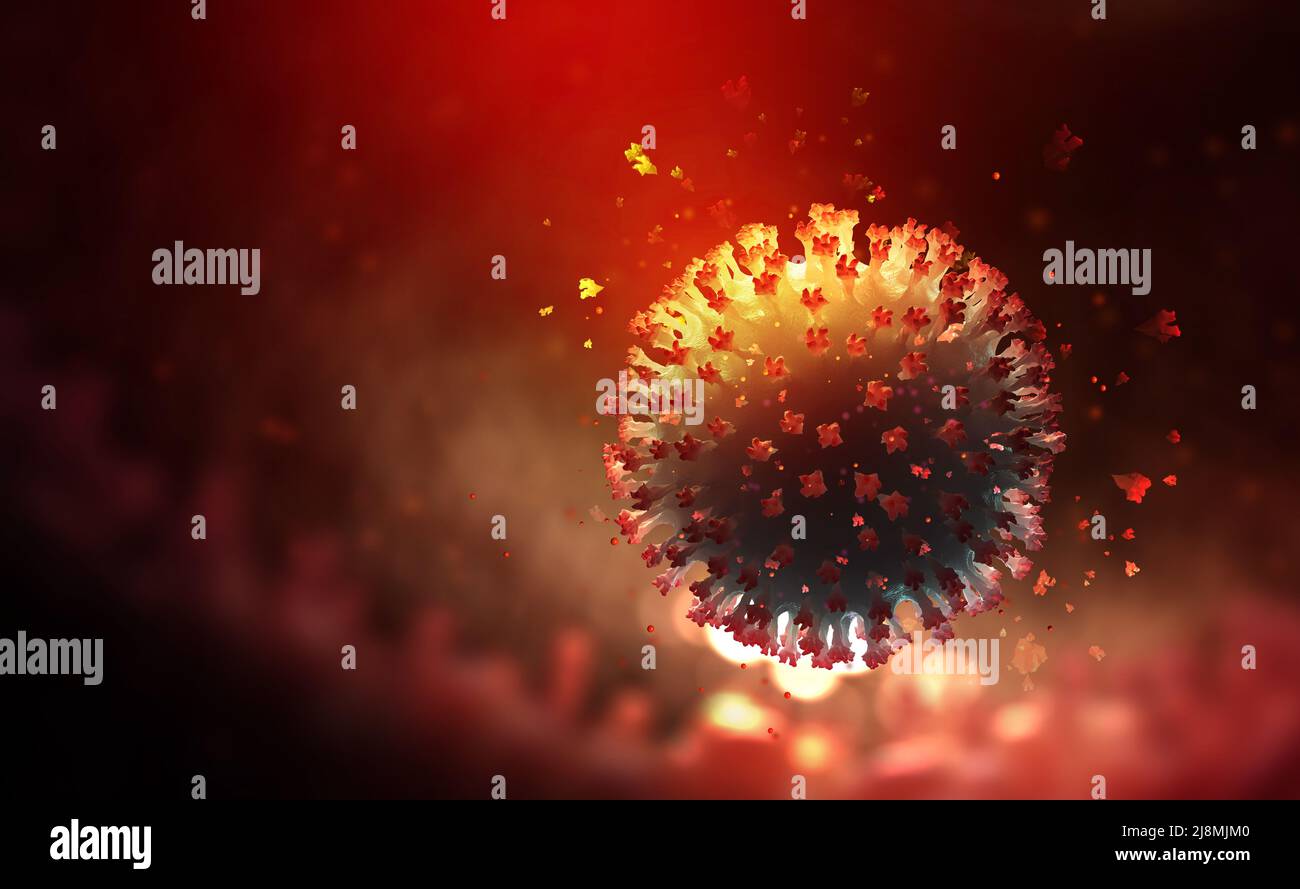 Immunity and fight against viral infection. Virus, germs, microbe, bacterium, pathogen organism.  Abstract 3D illustration of antigen in human body Stock Photo