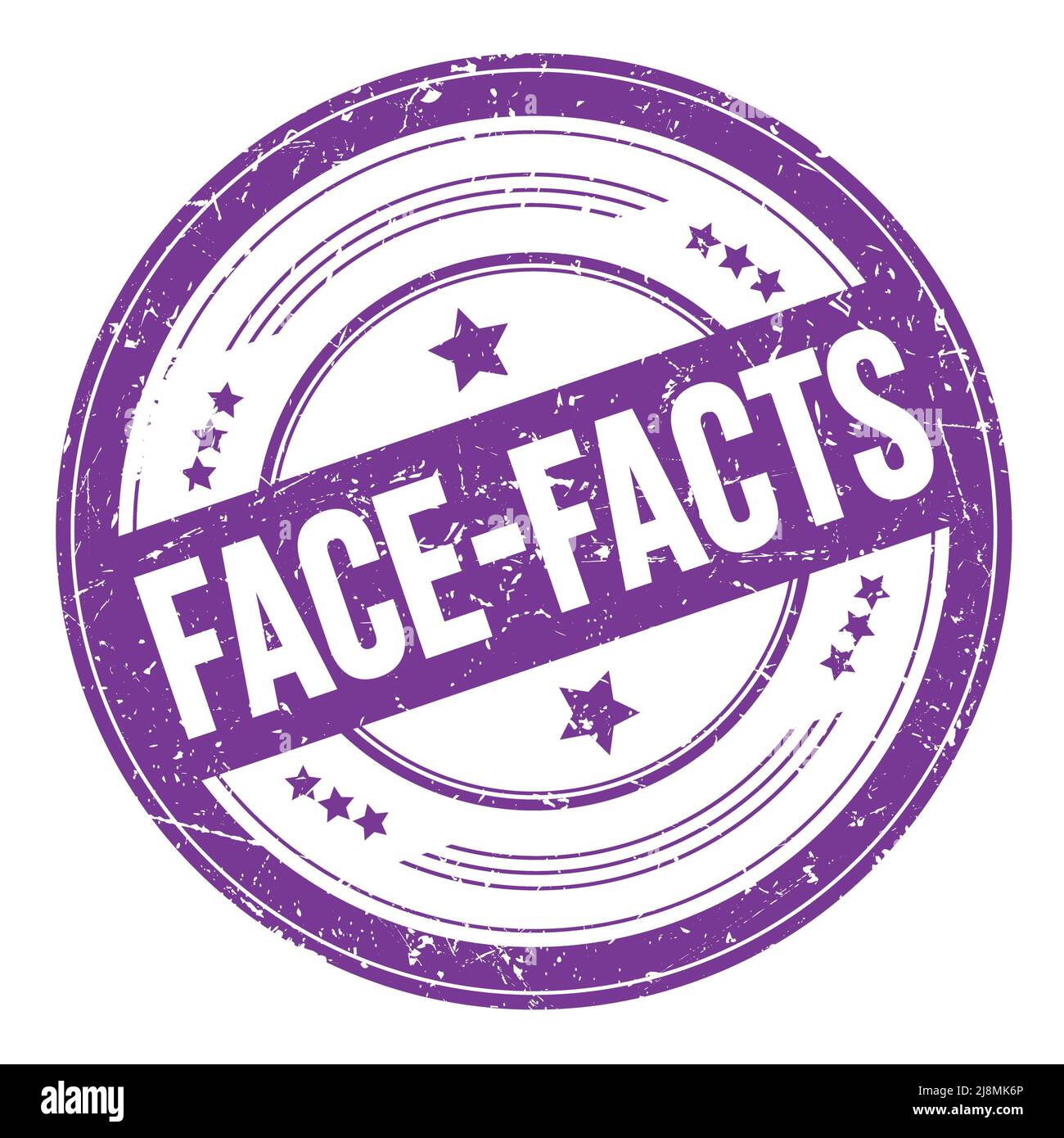 FACE-FACTS text on violet indigo round grungy texture stamp. Stock Photo