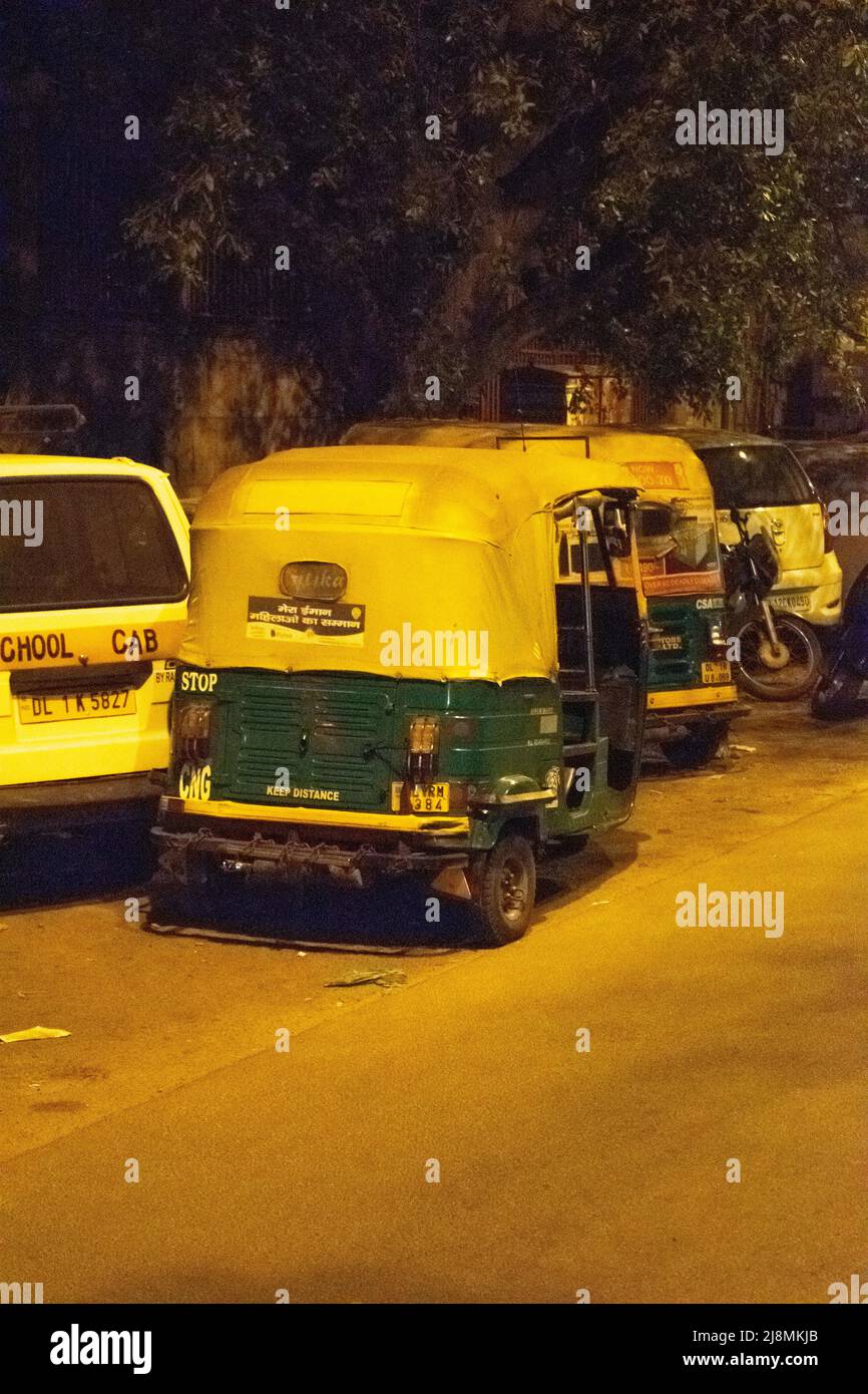 An old auto rickshaw in the night on street Stock Photo Alamy