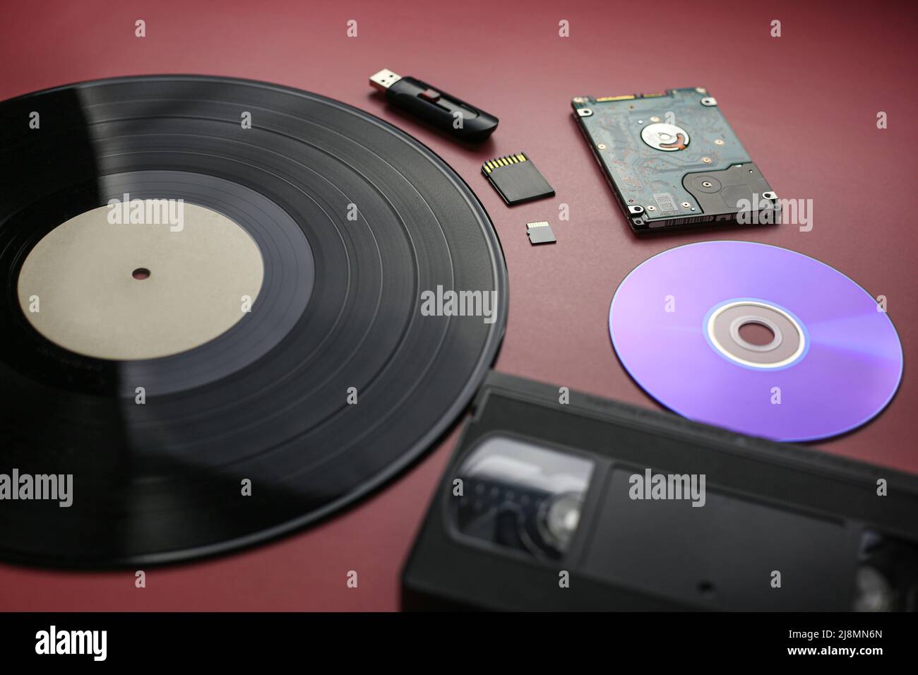 The evolution of recording and storing music and data, vinyl record, cassette, disk, hard drive