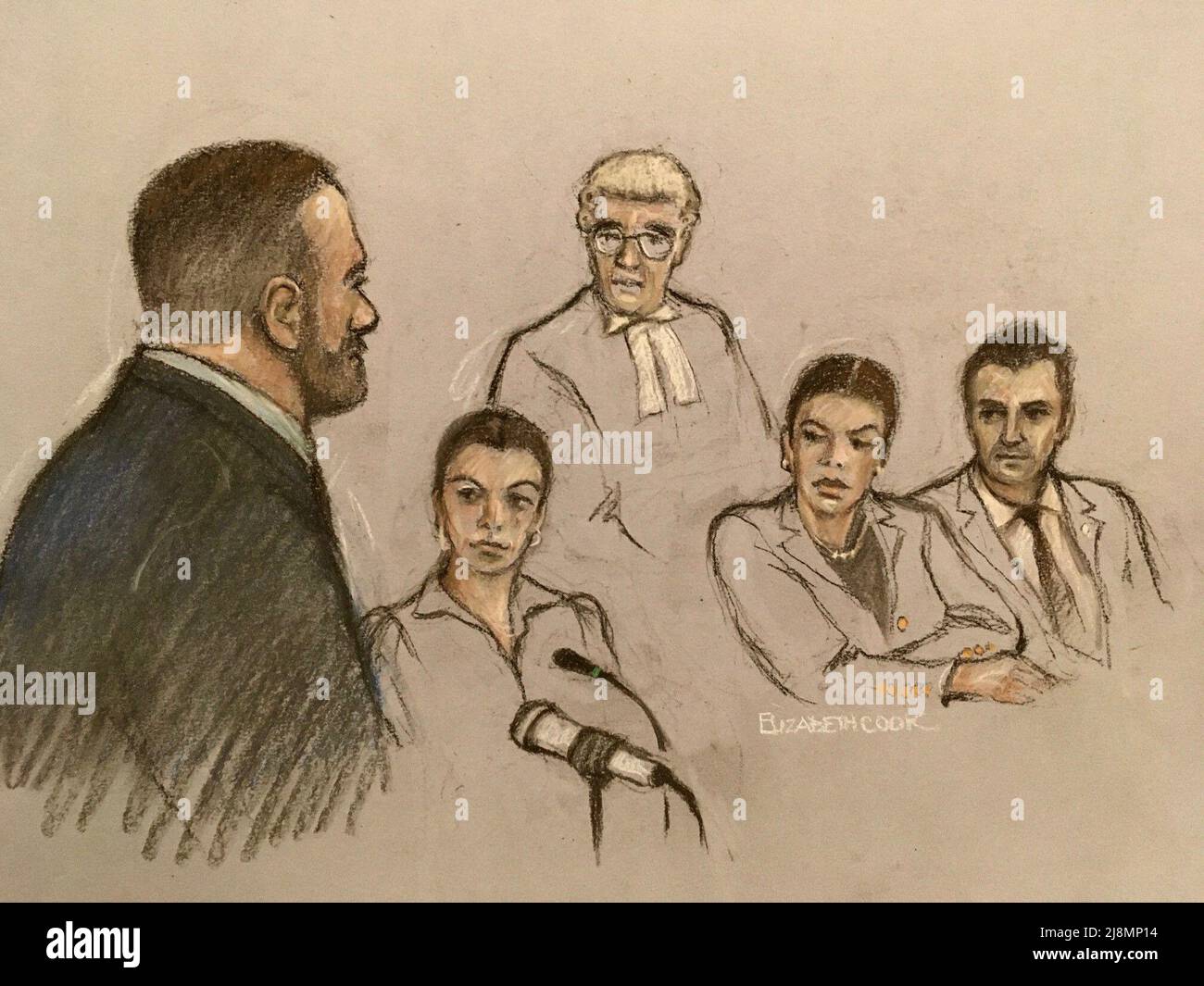 Court artist sketch by Elizabeth Cook of Jamie and Rebekah Vardy and ...