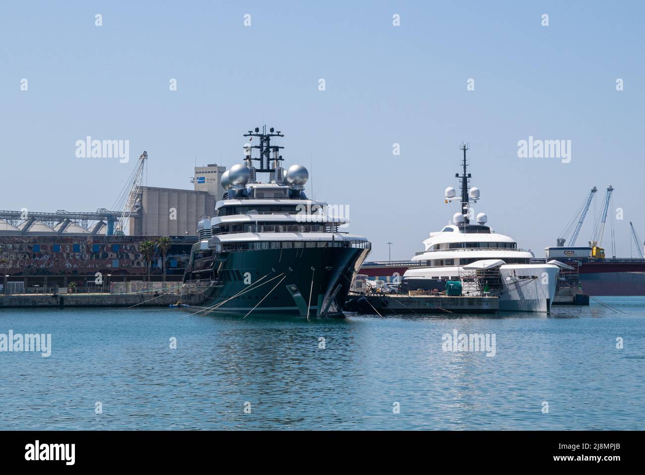 The 'Crescent' megayacht is kept seized in Tarragona as belonging to a CEO of a russian state gas company Stock Photo