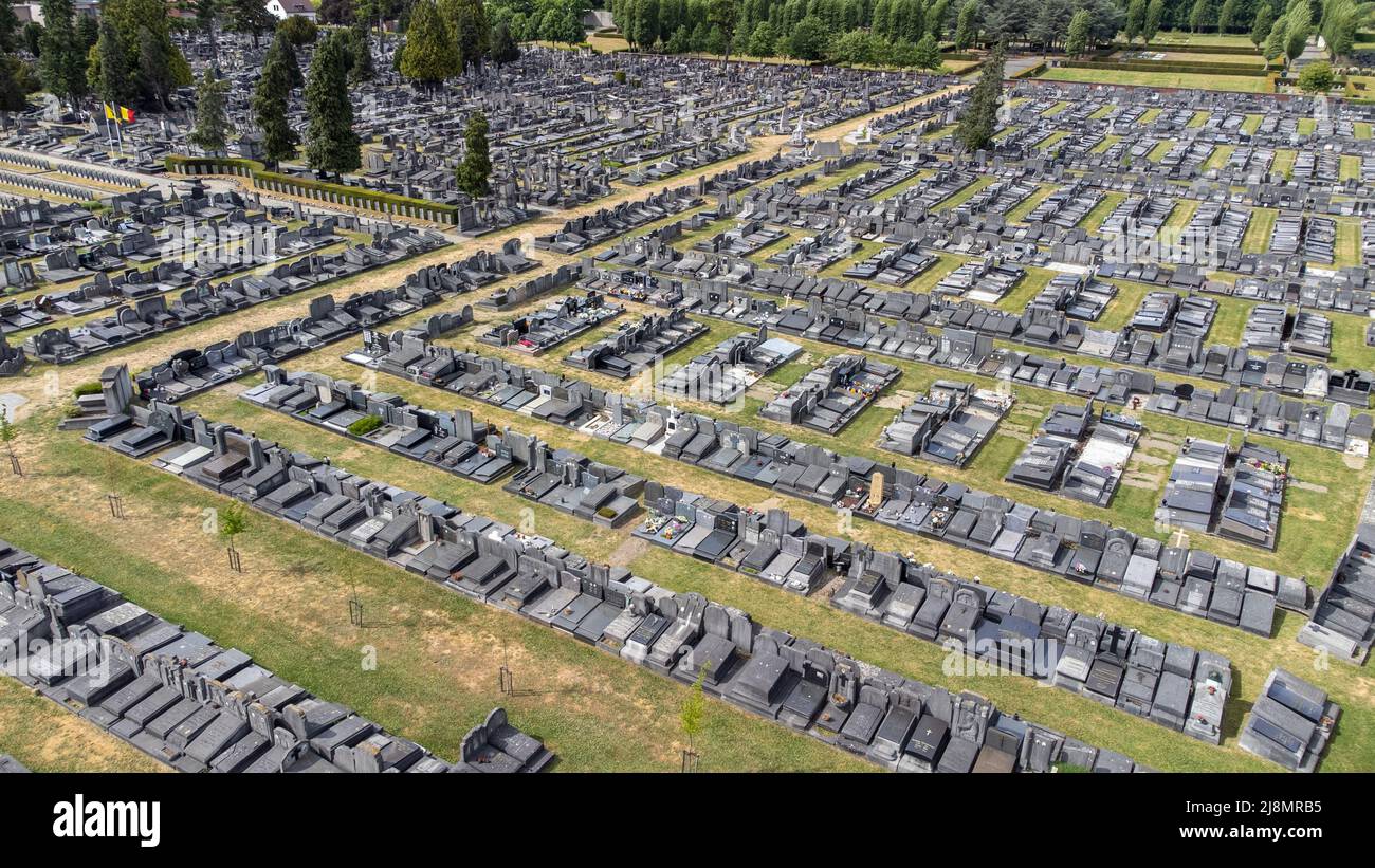 Aerial drone view of cemetery and graves in the city of Mechelen, Belgium.  Graveyard, view from above. . High quality photo Stock Photo - Alamy