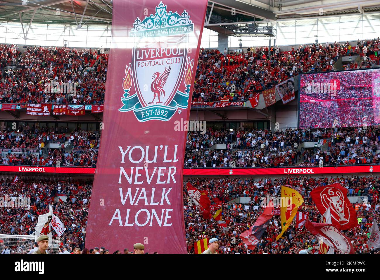 LONDON, ENGLAND - MAY 14: Liverpool fansduring FA Cup Final between Chelsea and Liverpool at Wembley Stadium , London, UK 14th May , 2022 Stock Photo