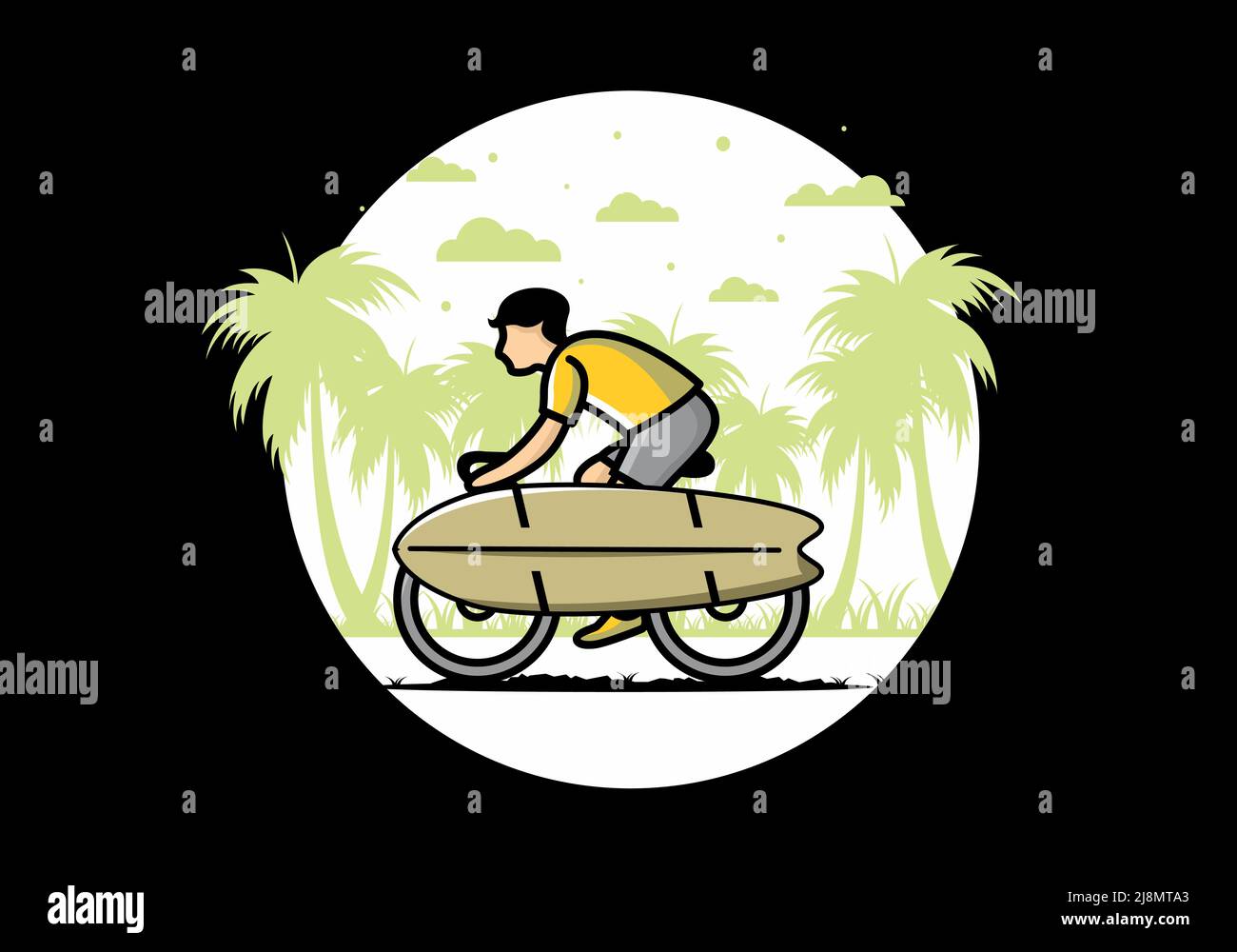Ride a bike with a surf board illustration design Stock Vector Image ...