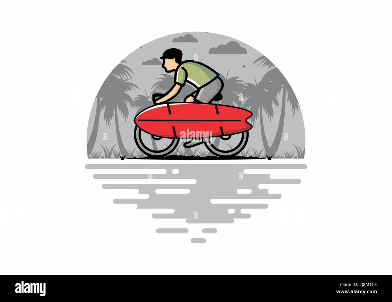 Ride a bike with a surf board illustration design Stock Vector Image ...
