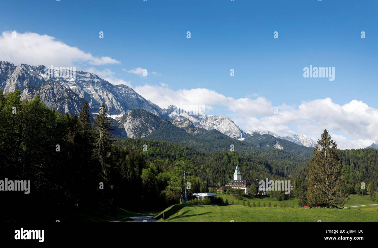 A general view shows the hotel Castle Elmau, where the G7 Summit will be held in June 2022, in Kruen, near the southern Bavarian resort of Garmisch-Partenkirchen, Germany, May 17, 2022. REUTERS/Michaela Rehle Stock Photo