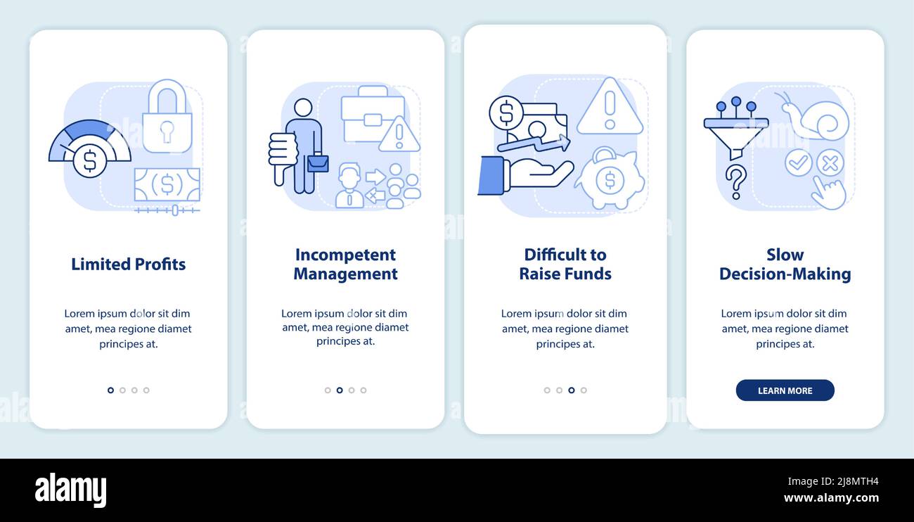 Problems of co-ops light blue onboarding mobile app screen Stock Vector ...
