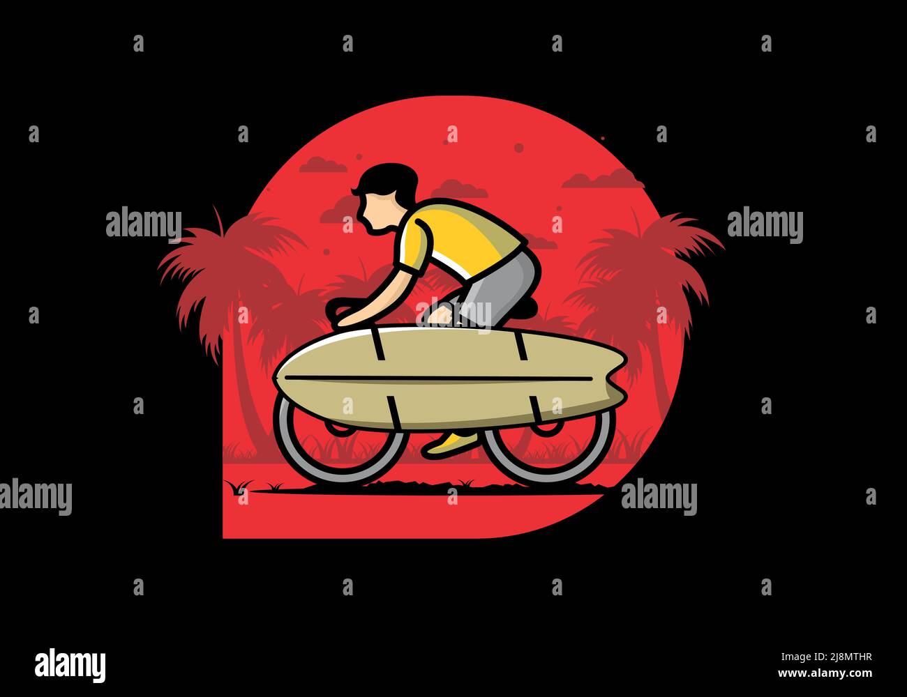 Ride a bike with a surf board illustration design Stock Vector Image ...