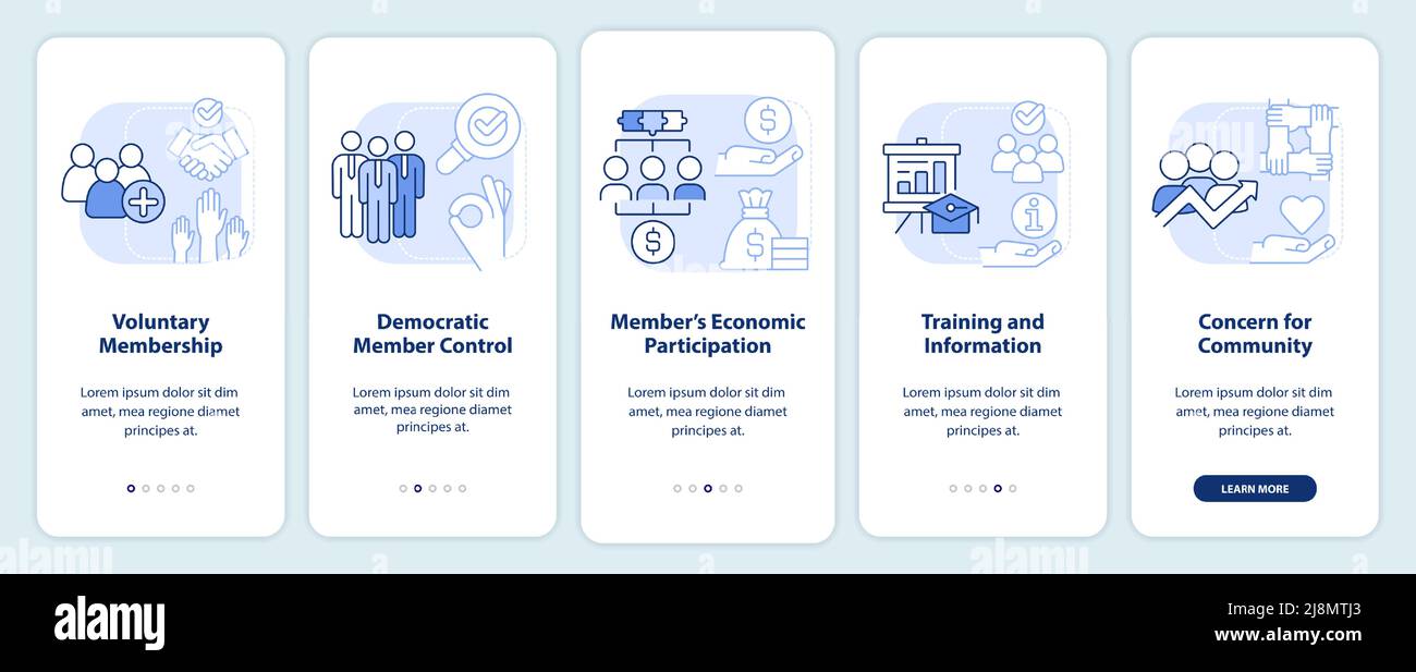Cooperative principles light blue onboarding mobile app screen Stock ...