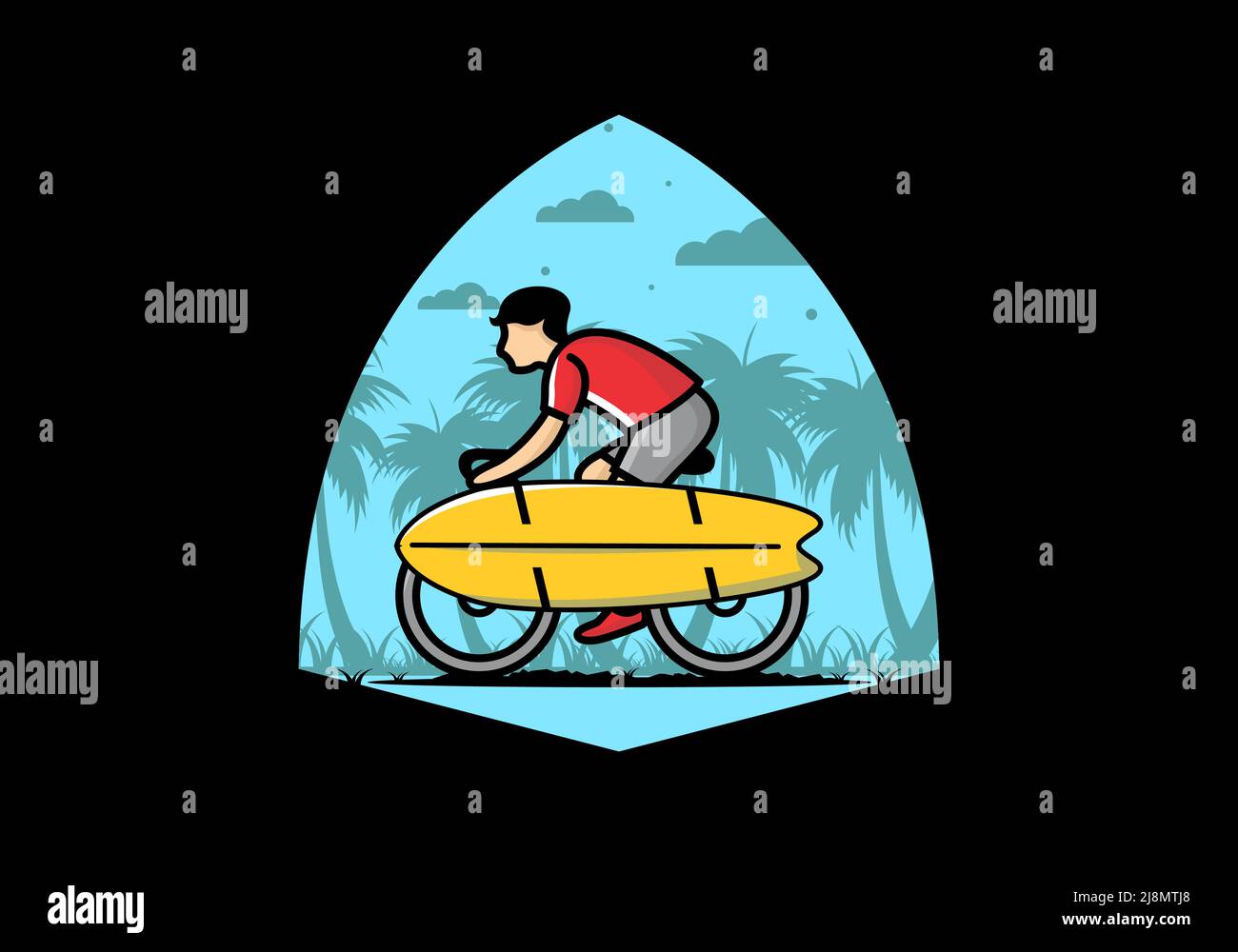 Ride a bike with a surf board illustration design Stock Vector Image ...