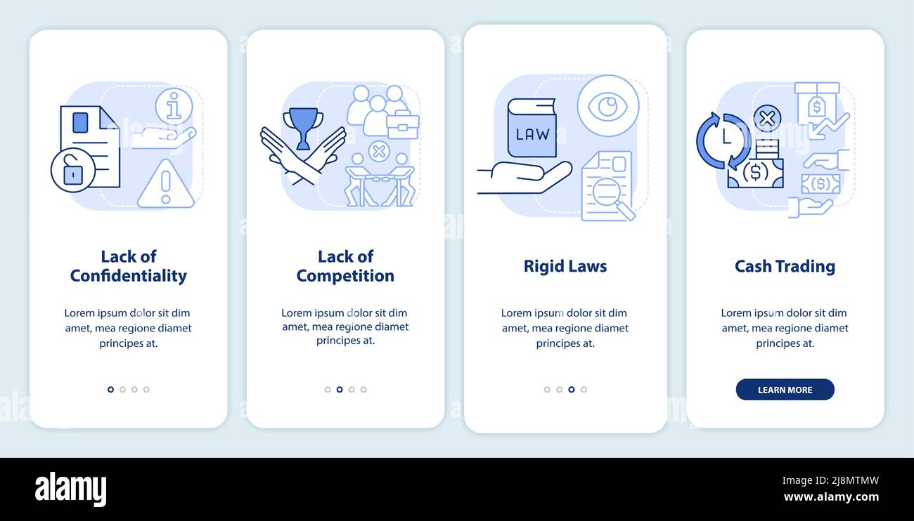 Disadvantages of co-ops light blue onboarding mobile app screen Stock ...