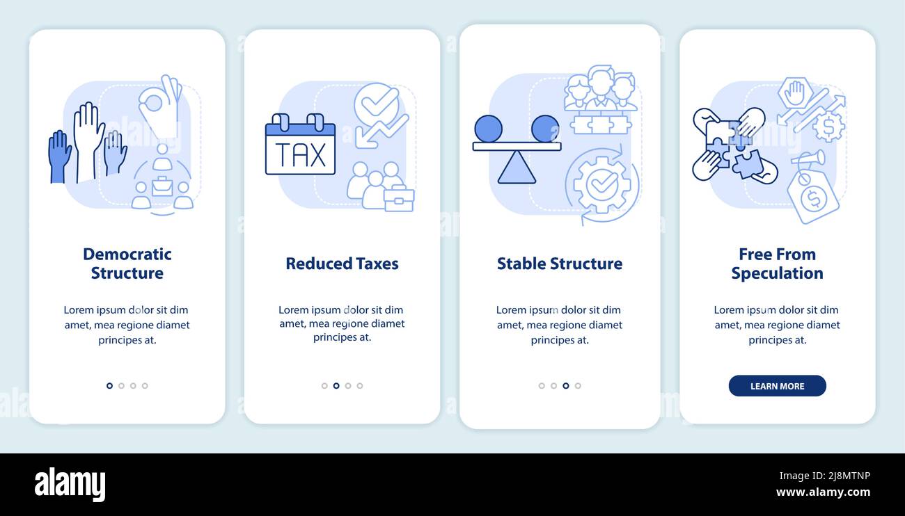 Advantages of co-ops light blue onboarding mobile app screen Stock ...