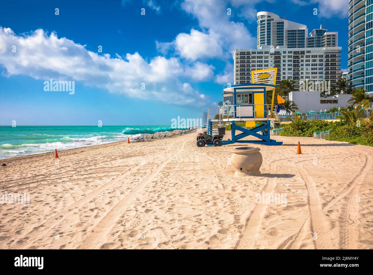Turquoise sand ocean beach and waterfront in Hollywood, Florida view, United states of America Stock Photo