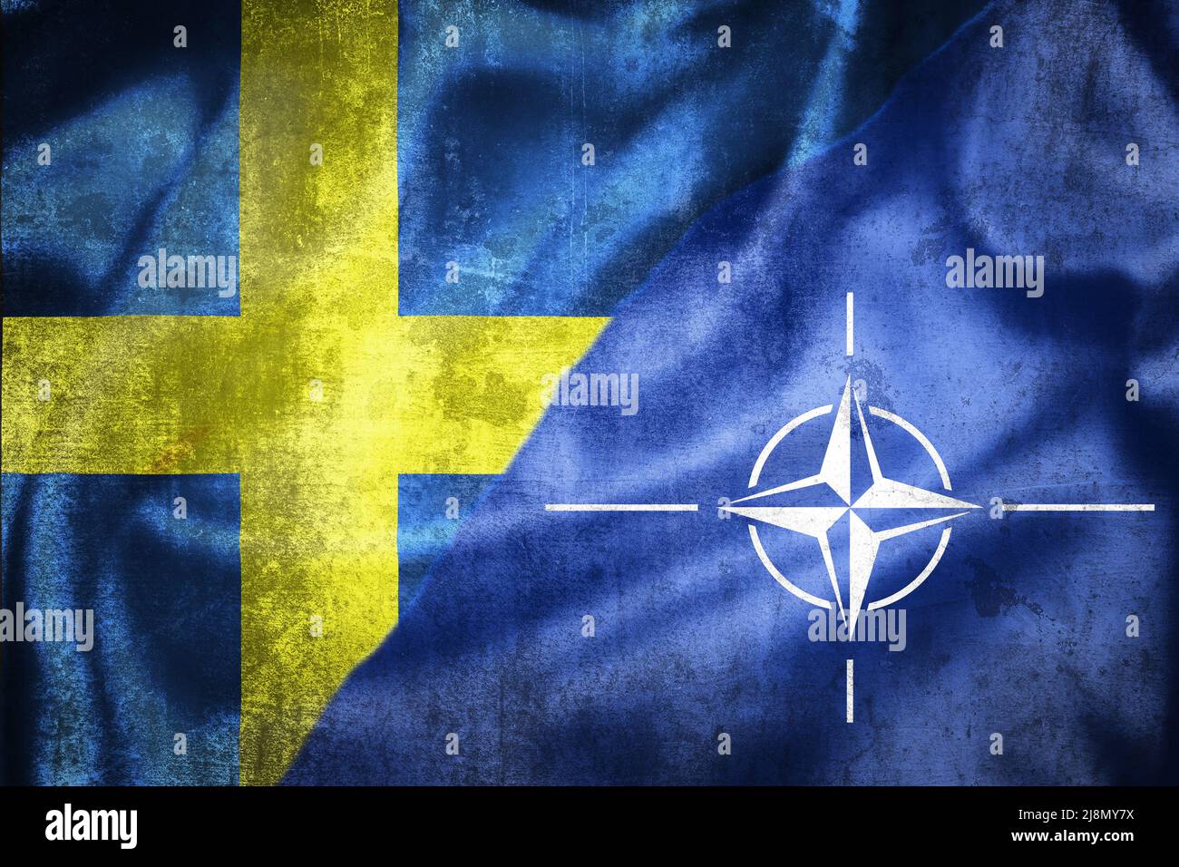 Stockholm, Sweden- May 3 2022: Grunge flags of Sweden and NATO illustration, concept of Sweden plans to enter NATO Stock Photo