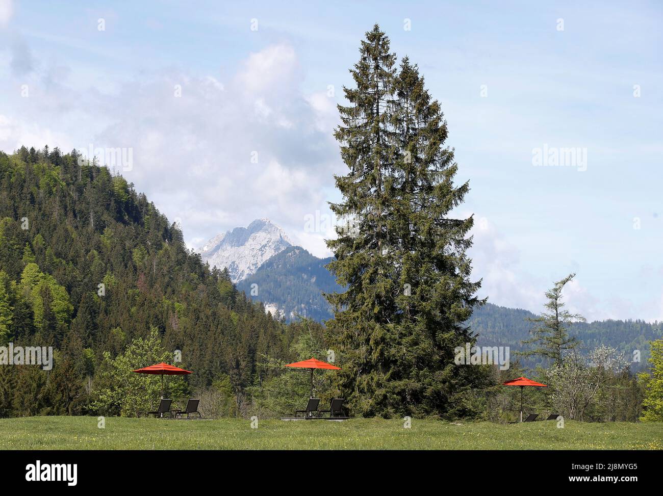 A general view shows the area around the hotel Castle Elmau, where the G7 Summit will be held in June 2022, in Kruen, near the southern Bavarian resort of Garmisch-Partenkirchen, Germany, May 17, 2022. REUTERS/Michaela Rehle Stock Photo
