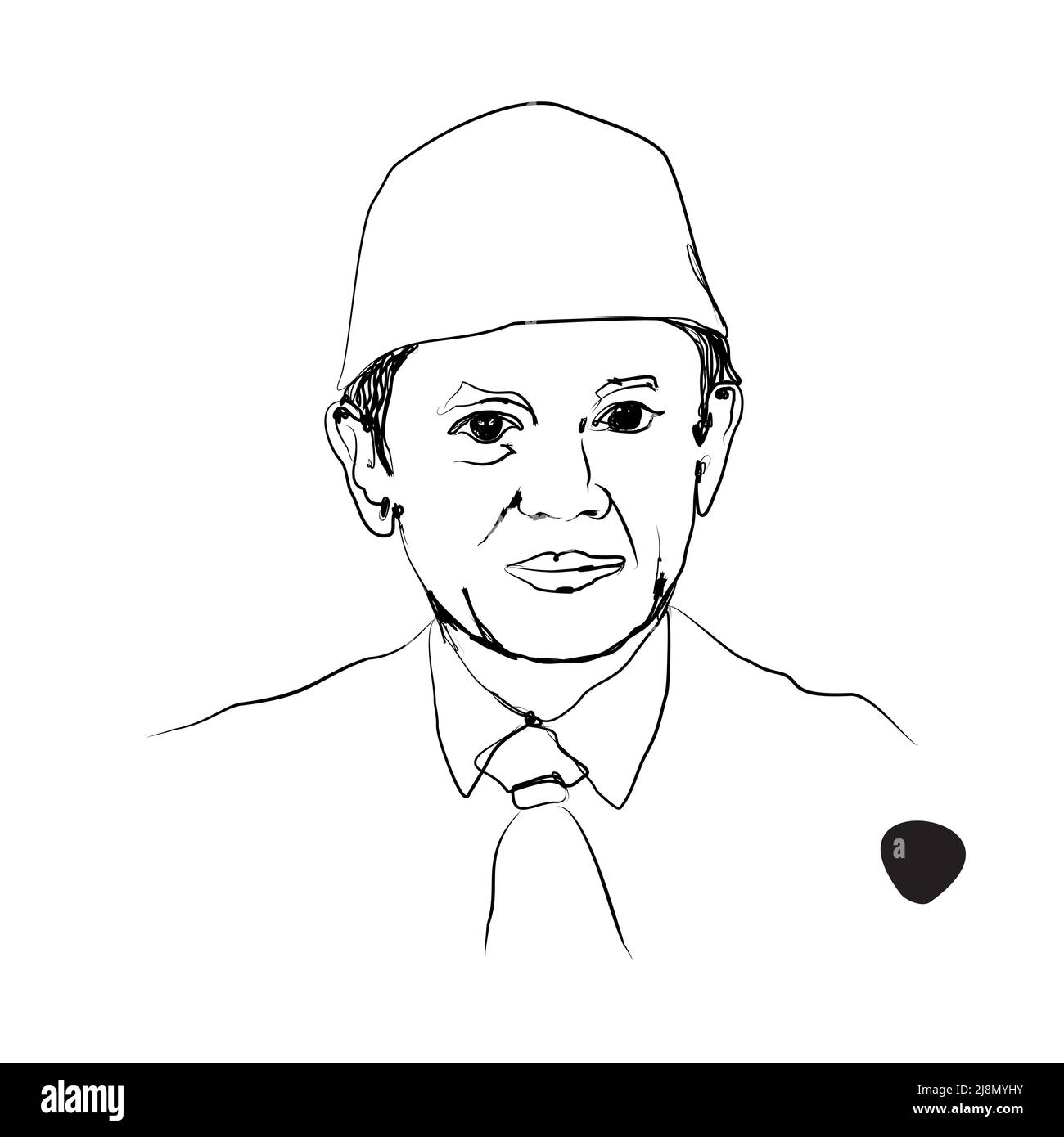 Free hand sketch of the third President of the Republic of Indonesia. Professor Doctoral Engineer BJ Habibie. Vector illustration Stock Vector